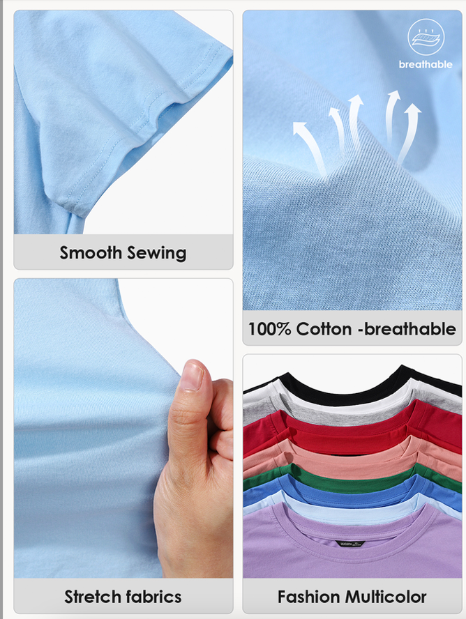 Text Letters Crew Neck Cotton Casual T-Shirt