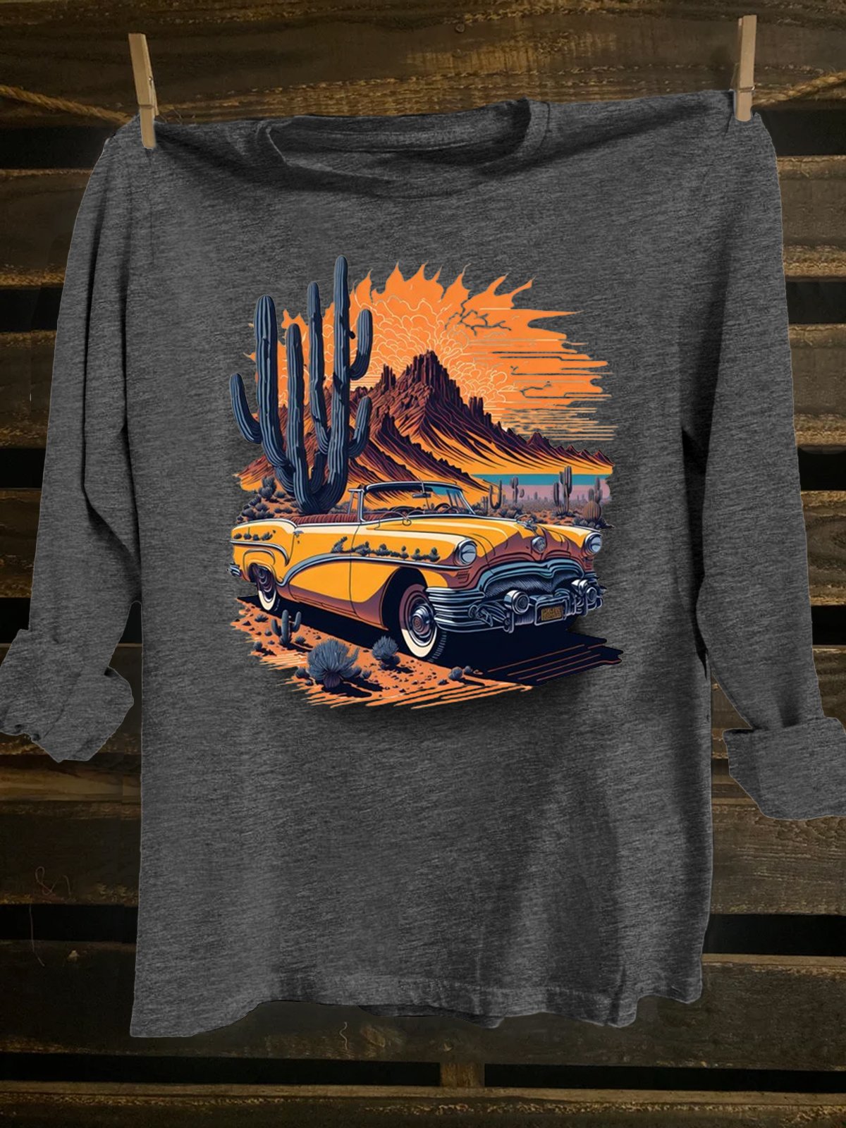Western Style Loose Crew Neck Car T-Shirt