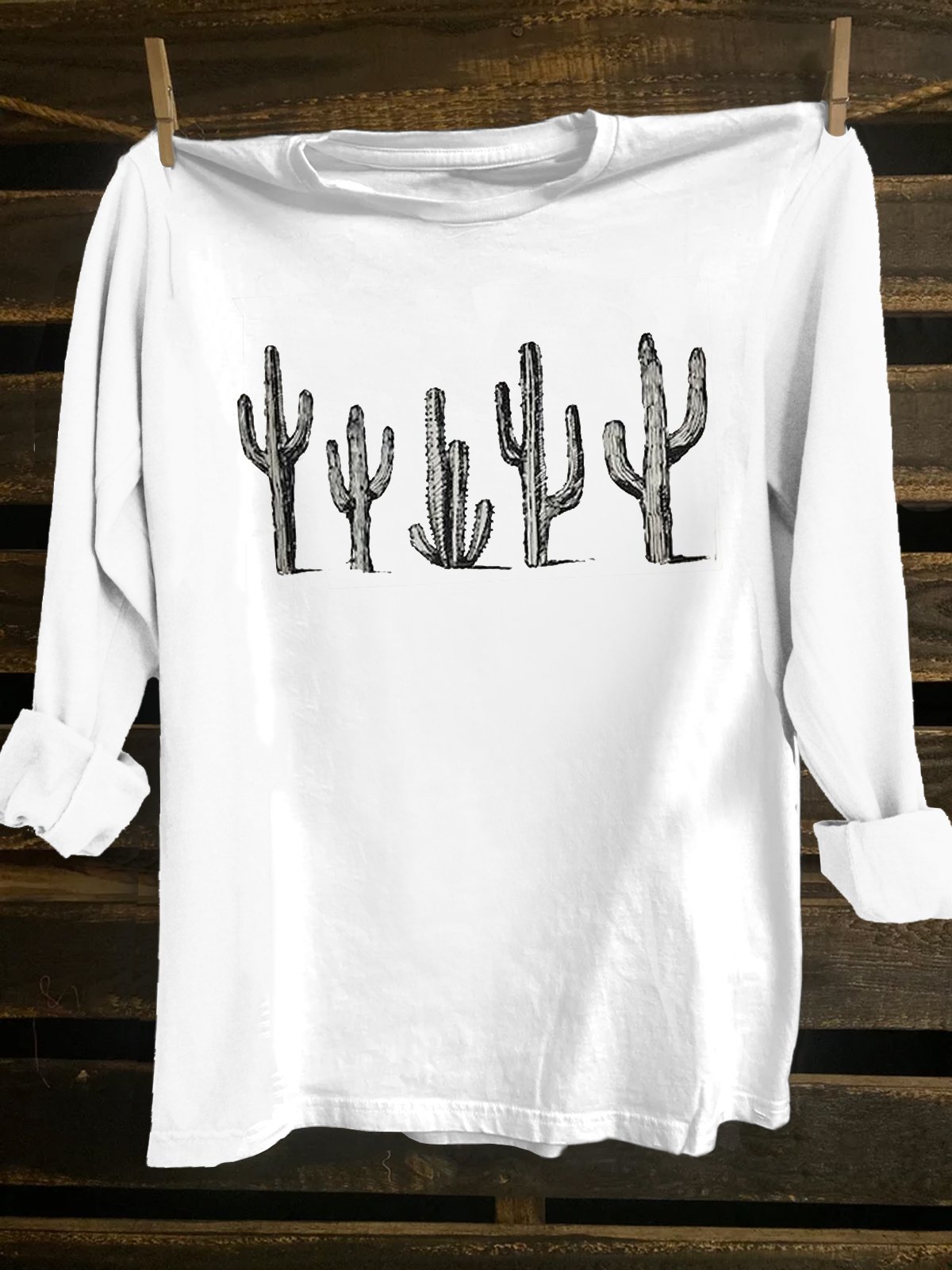 Western Style Cactus Cotton-Blend Crew Neck T-Shirt