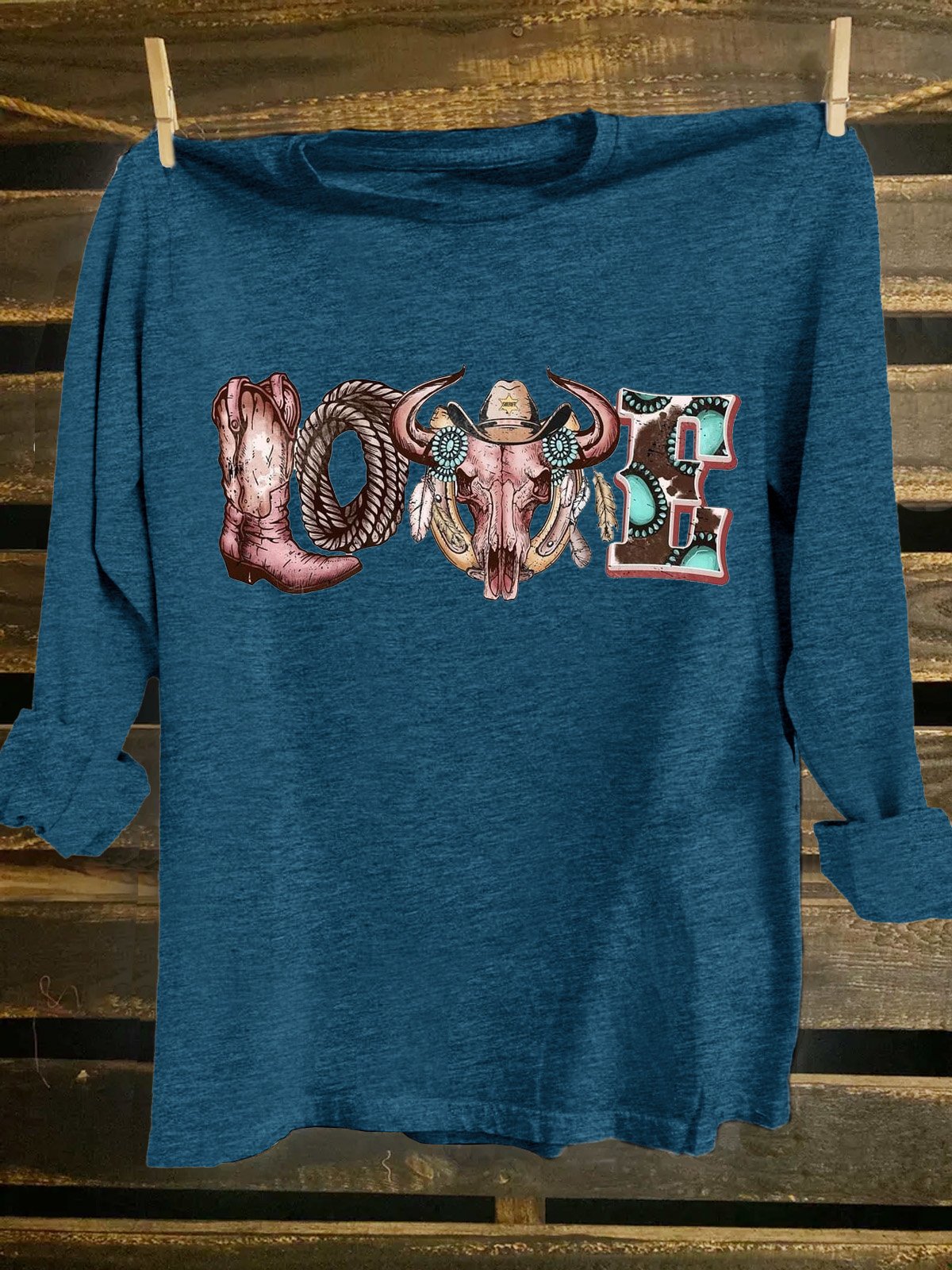 Loose Ethnic Crew Neck Western Style T-Shirt