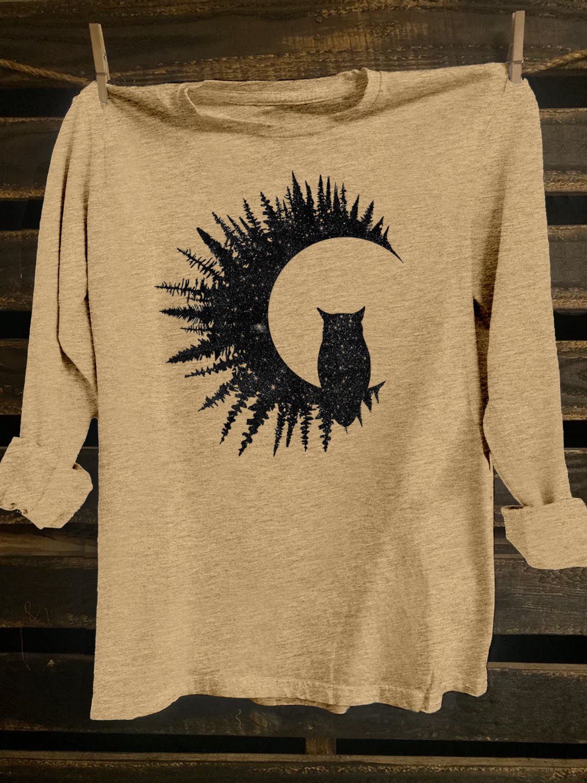 Cotton-Blend Western Style Crew Neck Cat T-Shirt