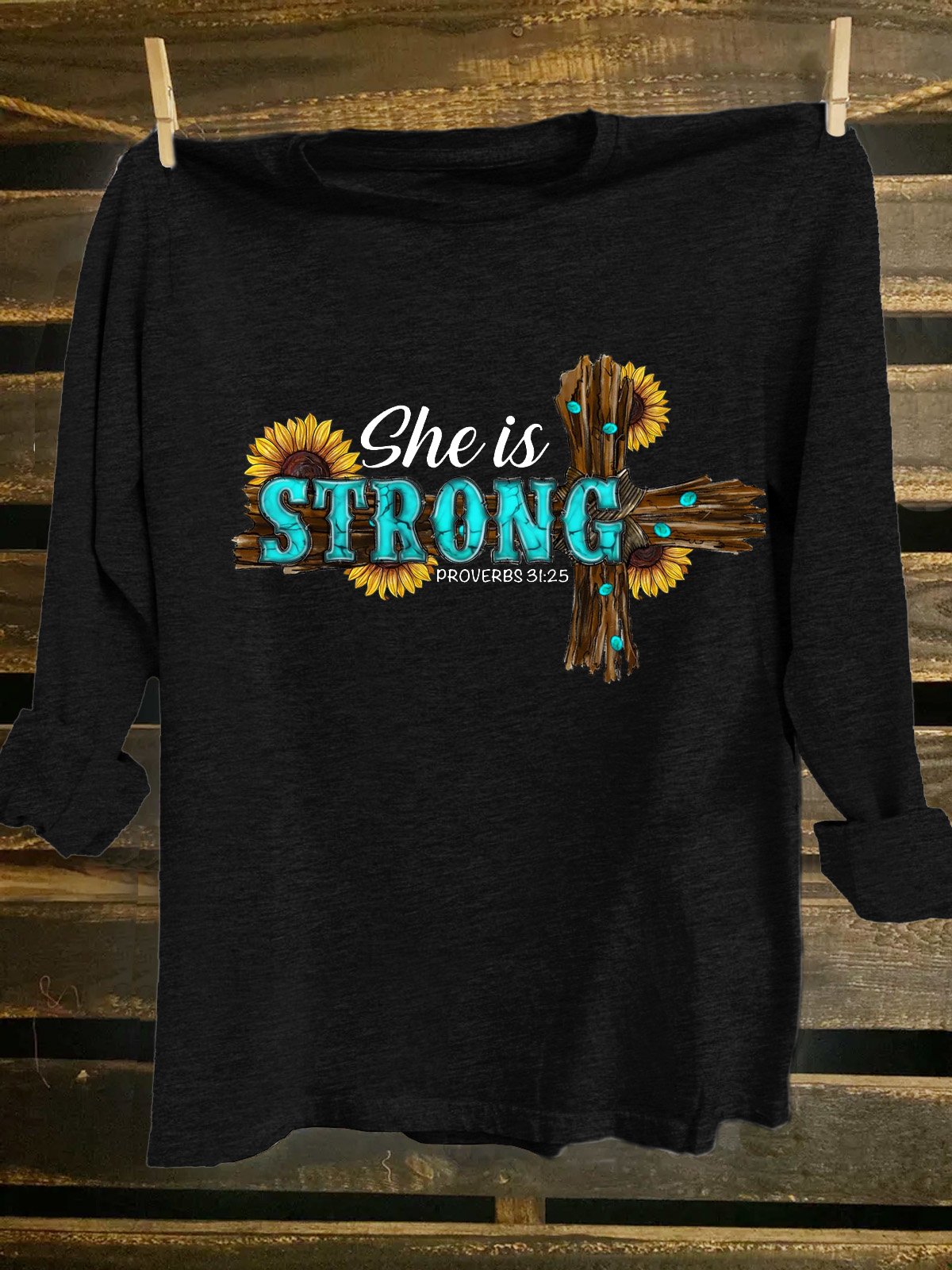 She Is Strong Western Cross Sublimation Cotton-Blend T-Shirt