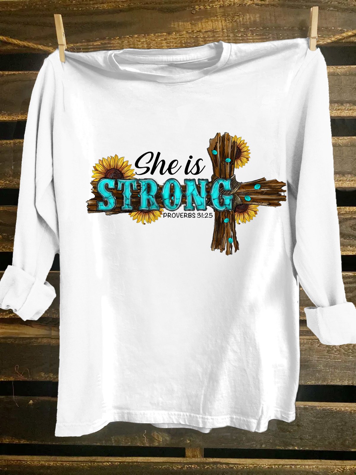 She Is Strong Western Cross Sublimation Cotton-Blend T-Shirt