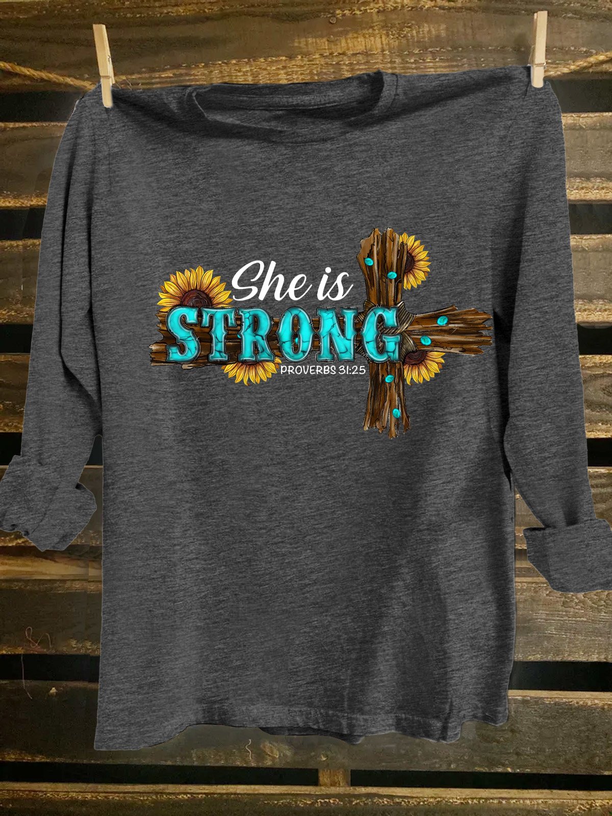 She Is Strong Western Cross Sublimation Cotton-Blend T-Shirt