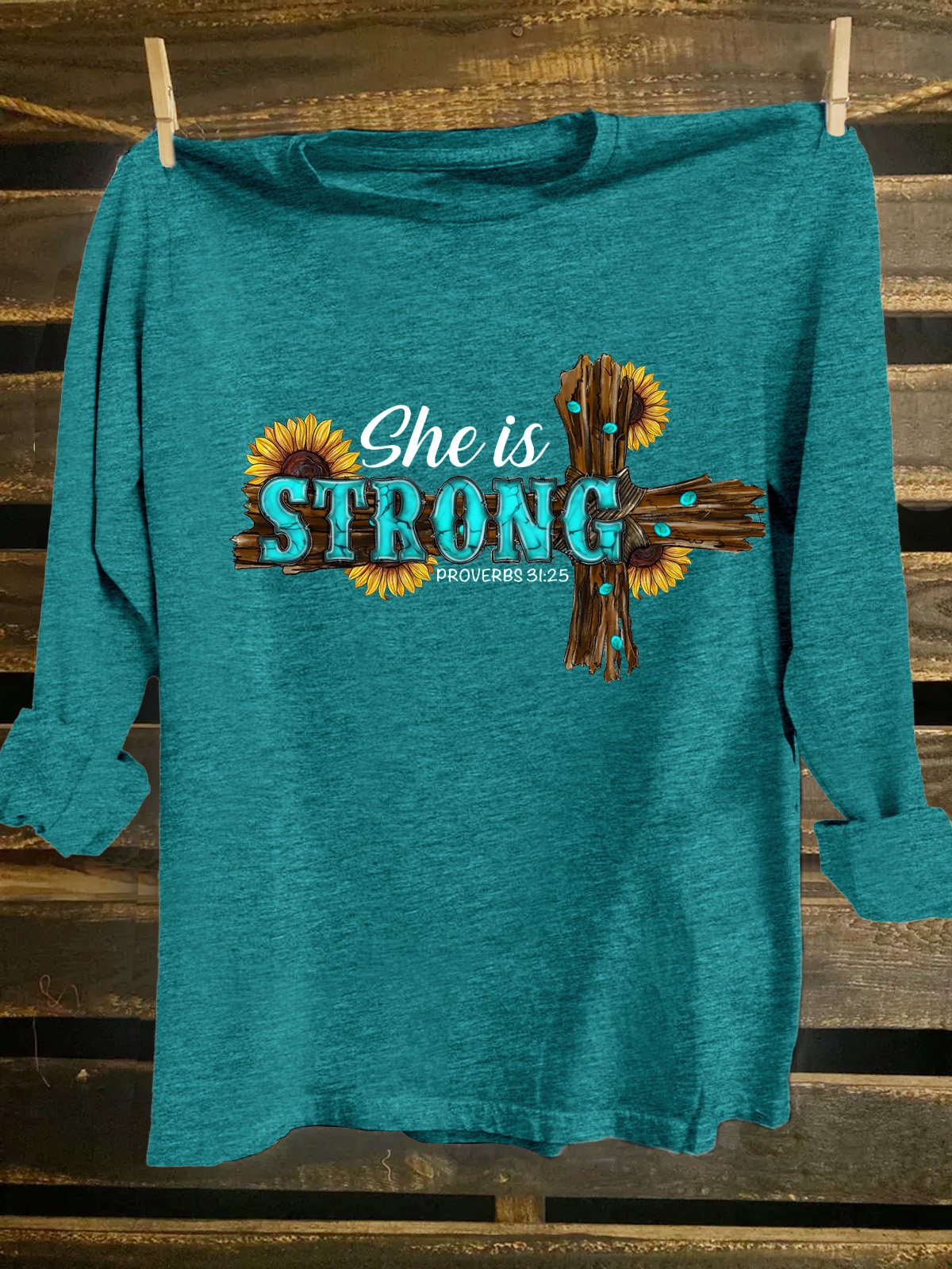 She Is Strong Western Cross Sublimation Cotton-Blend T-Shirt