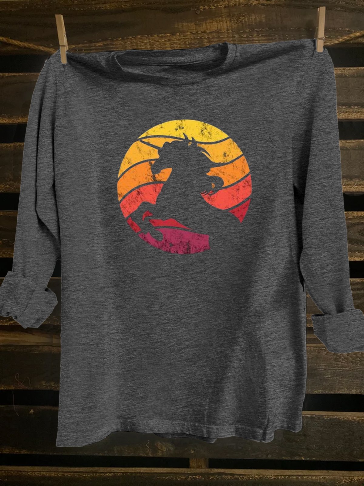 Western Style Loose Cotton-Blend Horse T-Shirt