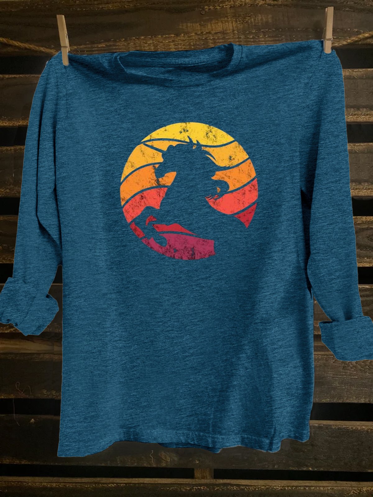 Western Style Loose Cotton-Blend Horse T-Shirt