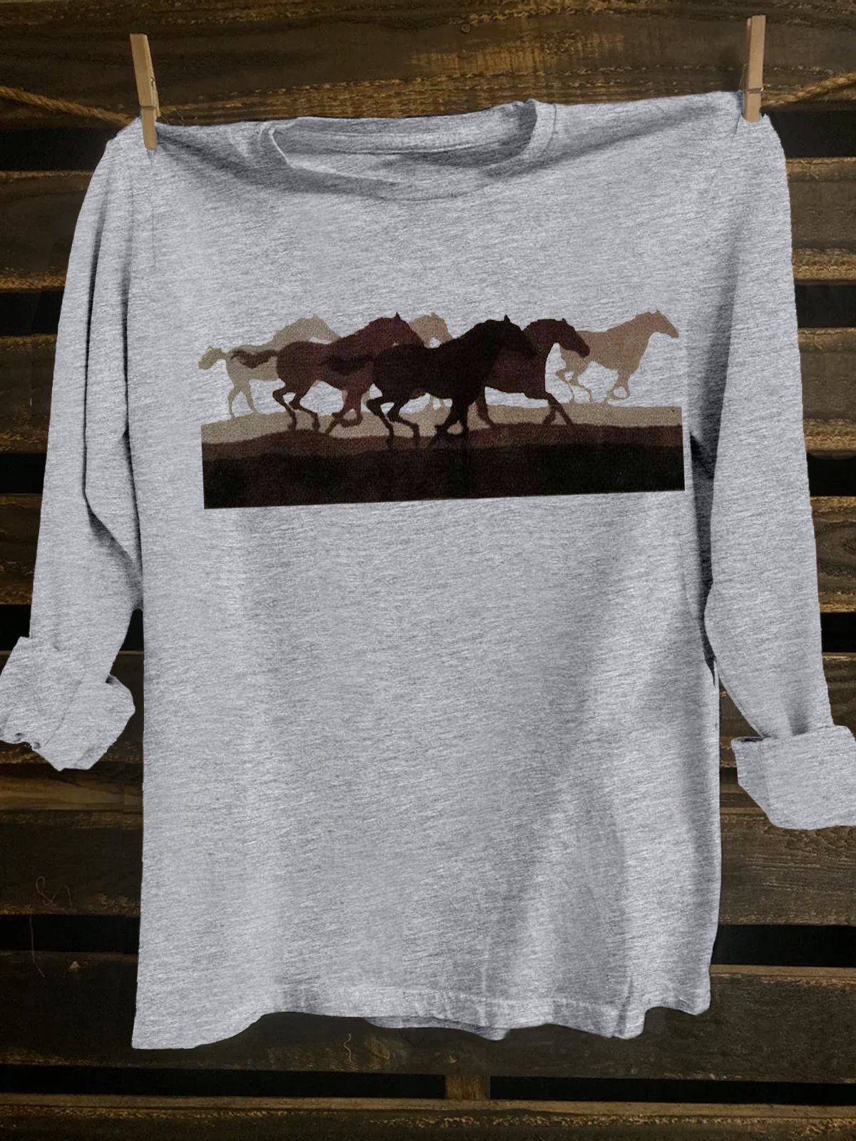 Crew Neck Western Style Horse T-Shirt