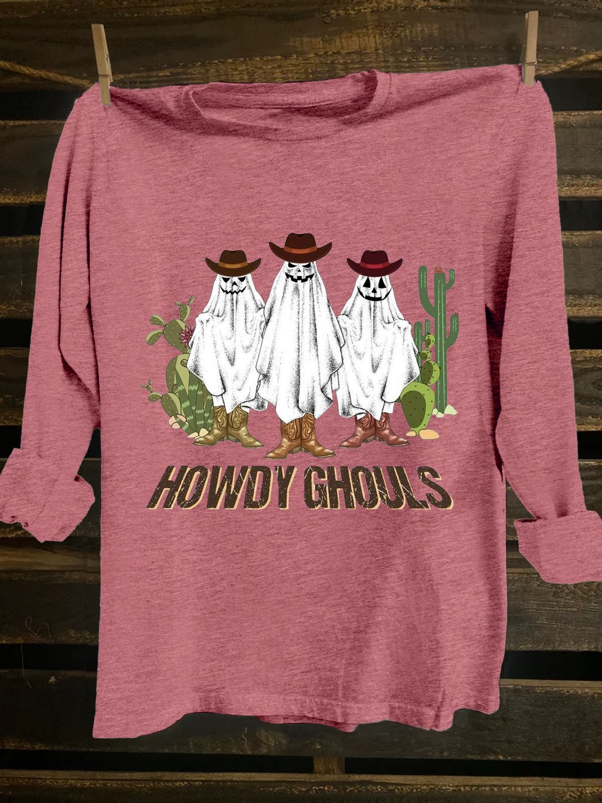 Hallow Text Letters Printed Long Sleeve Western Style T-Shirt