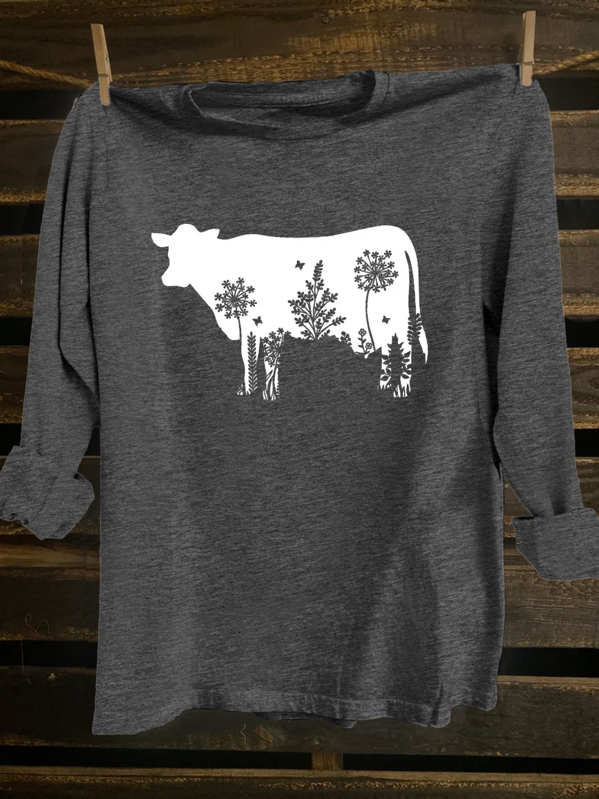 Cotton-Blend Crew Neck Western Style Cattle T-Shirt