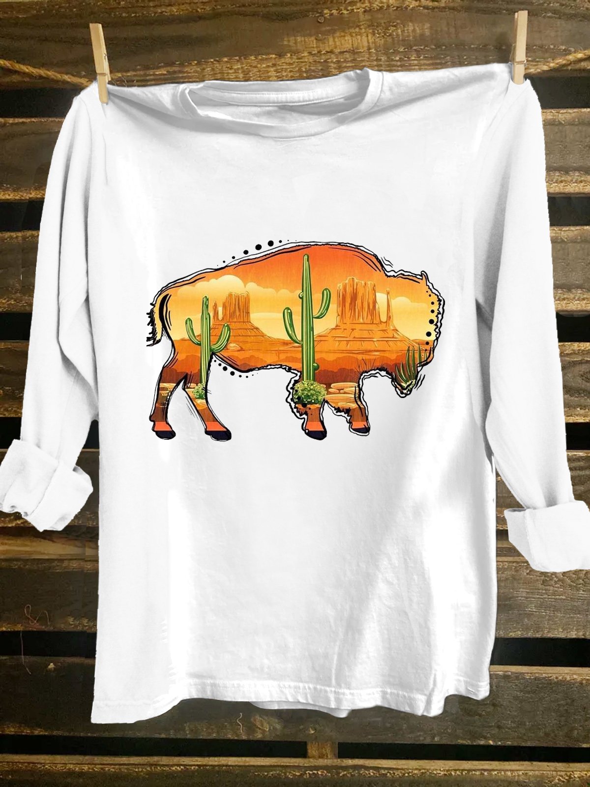 Scenery Cotton-Blend Western Style Loose T-Shirt
