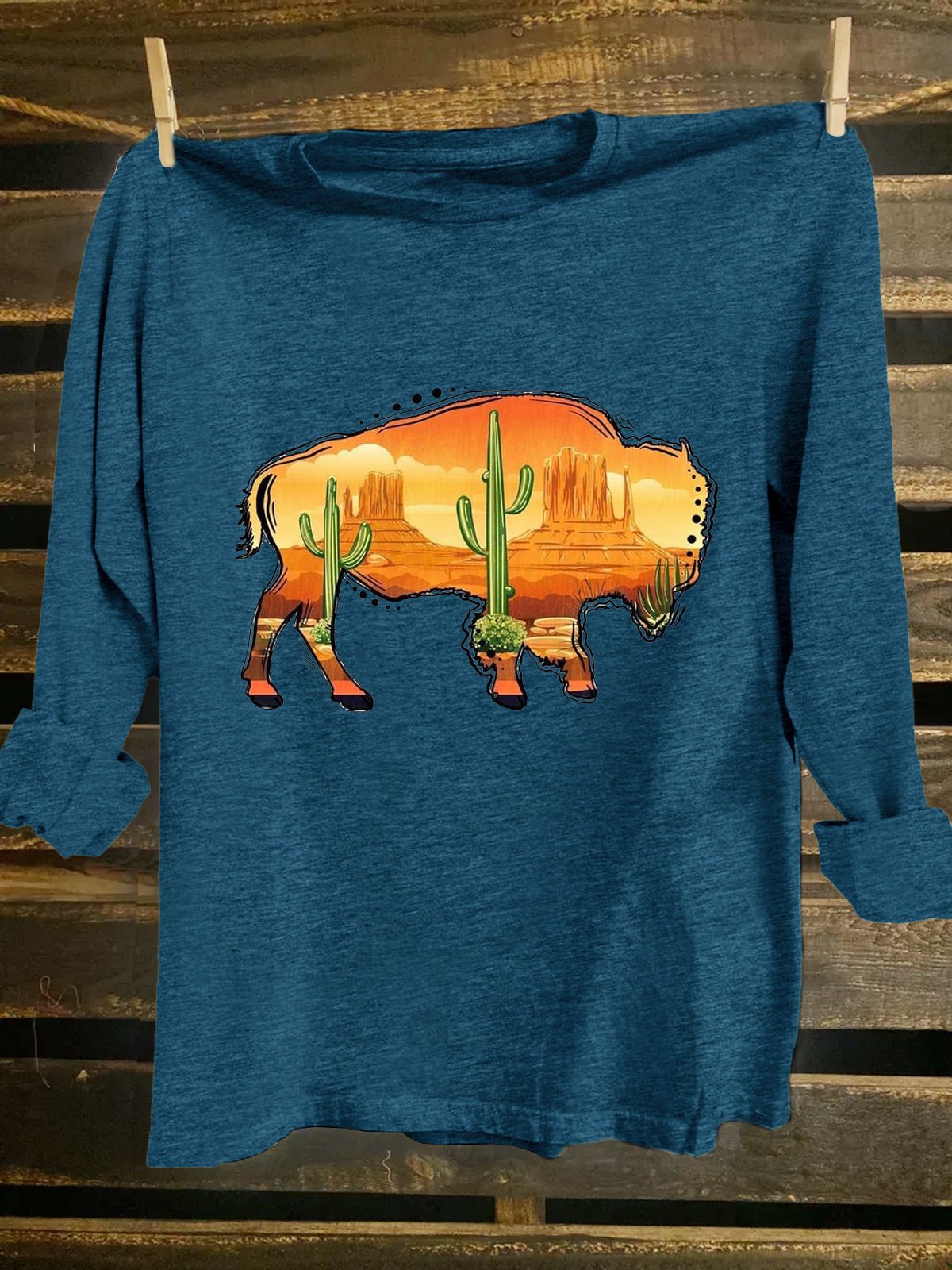 Scenery Cotton-Blend Western Style Loose T-Shirt