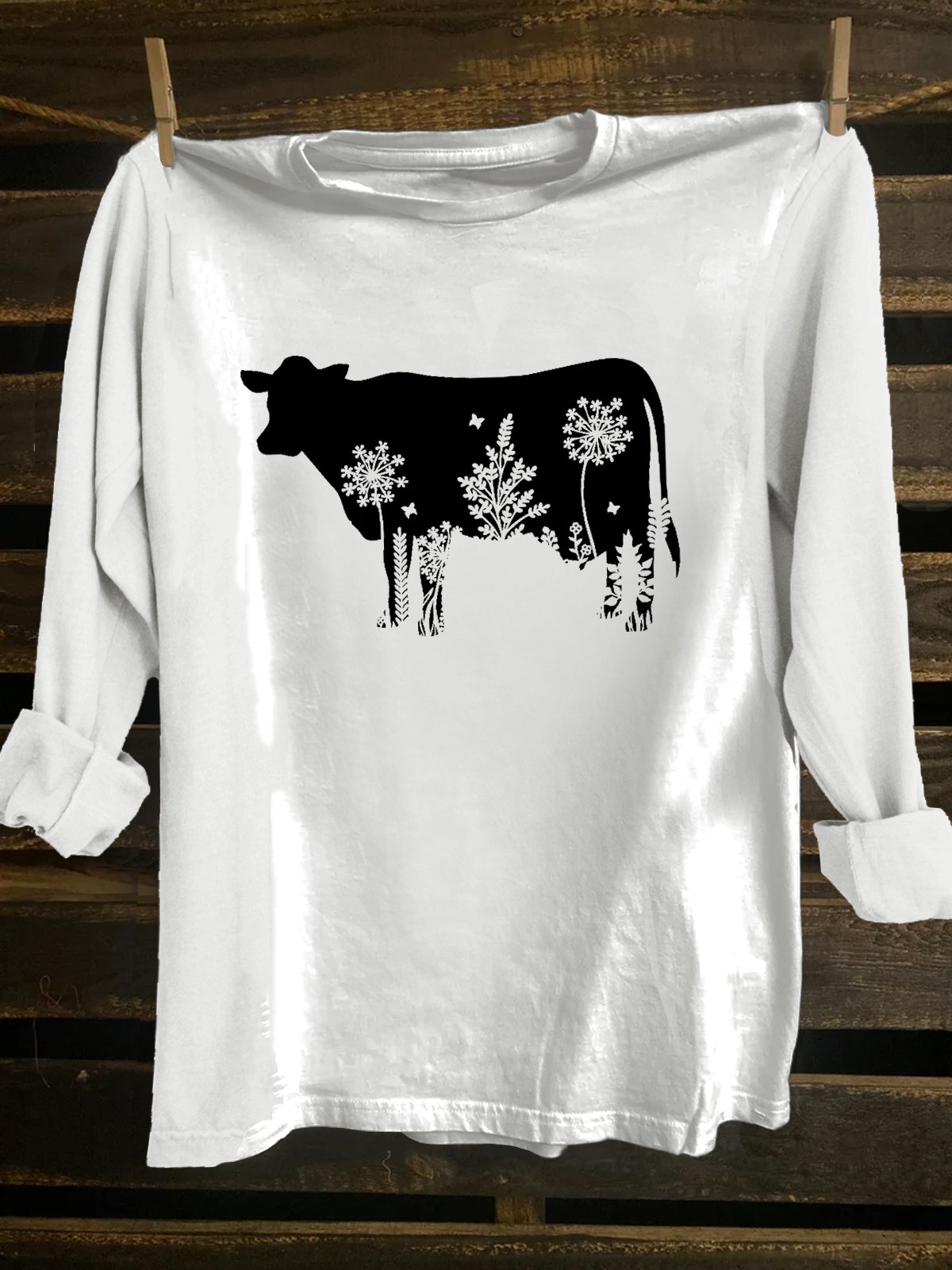 Cotton-Blend Crew Neck Western Style Cattle T-Shirt
