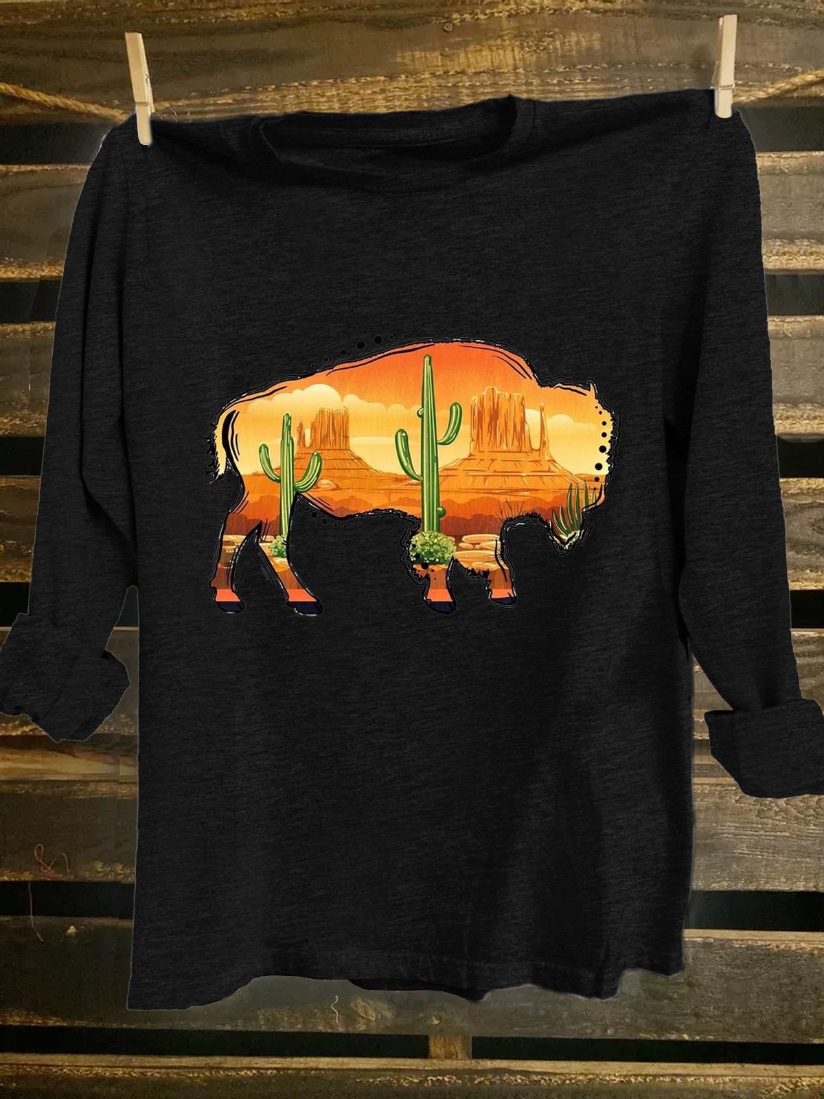 Scenery Cotton-Blend Western Style Loose T-Shirt