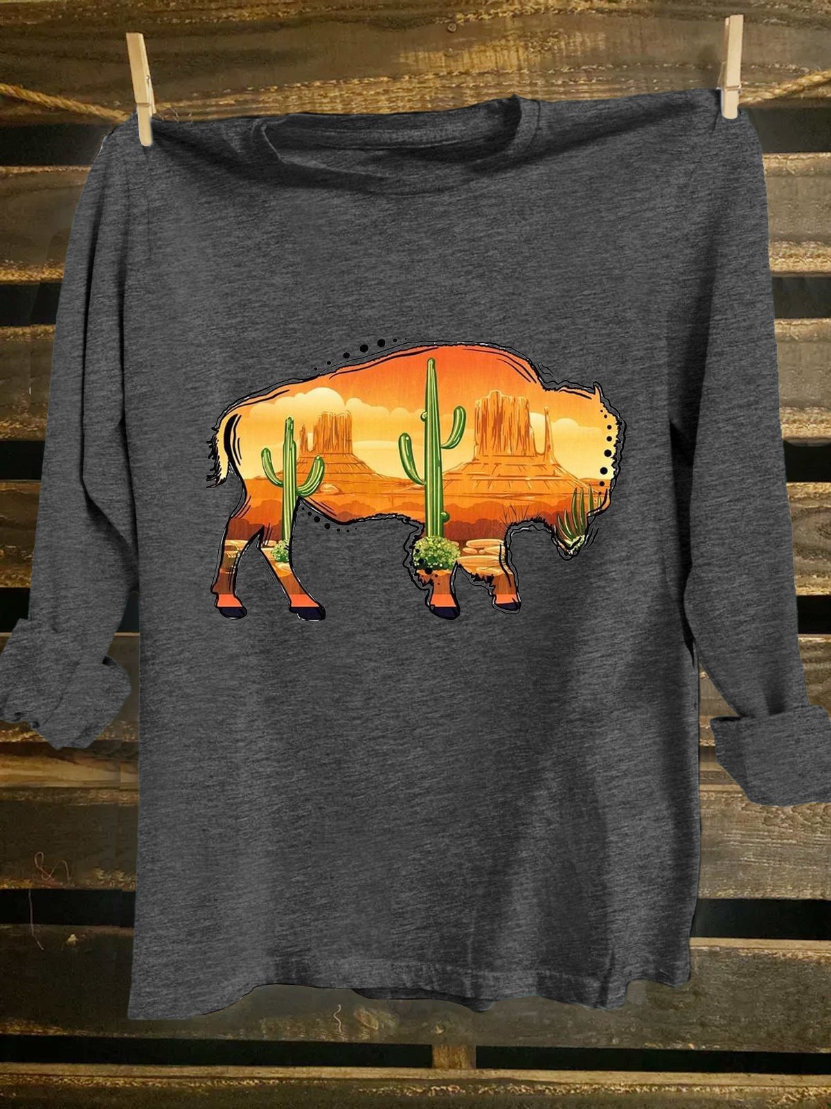 Scenery Cotton-Blend Western Style Loose T-Shirt