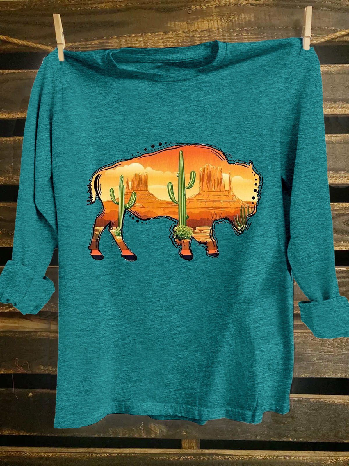 Scenery Cotton-Blend Western Style Loose T-Shirt
