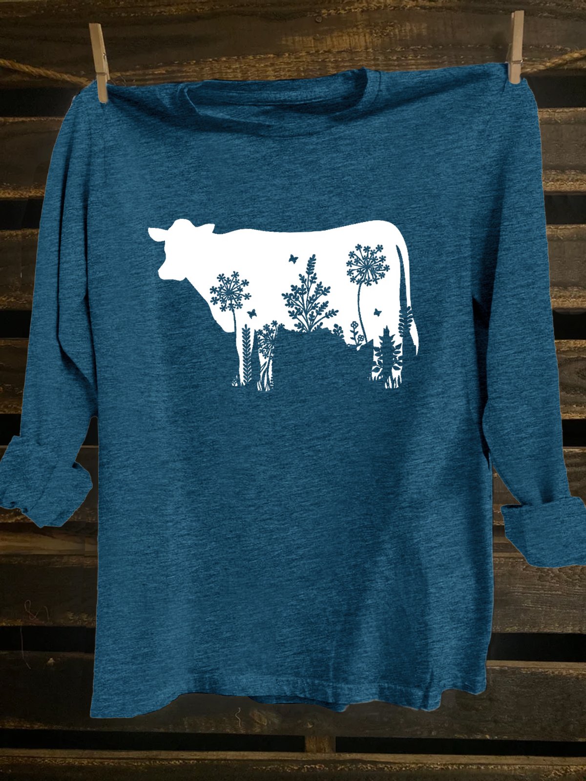 Cotton-Blend Crew Neck Western Style Cattle T-Shirt