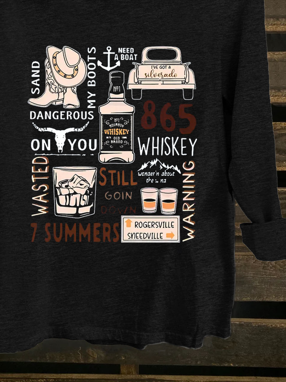 Western Style Loose Text Letters Long Sleeve T-Shirt