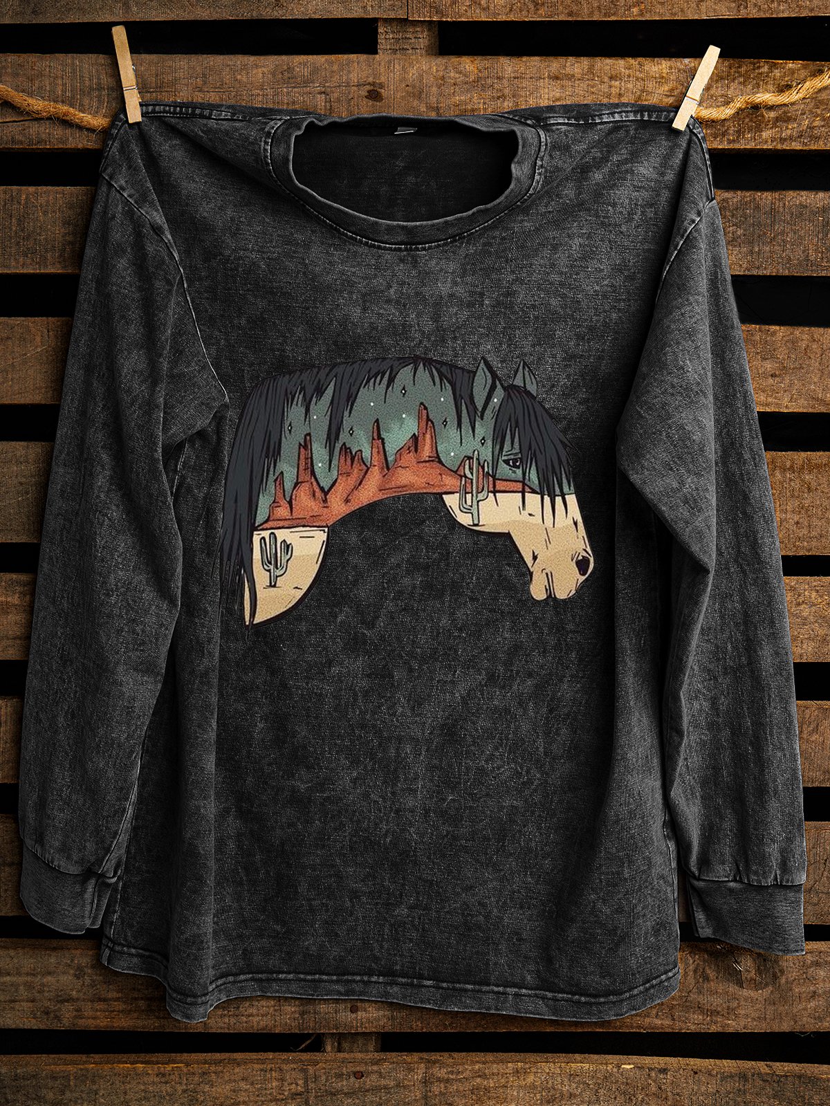 Crew Neck Loose Horse Western Style Sweatshirt