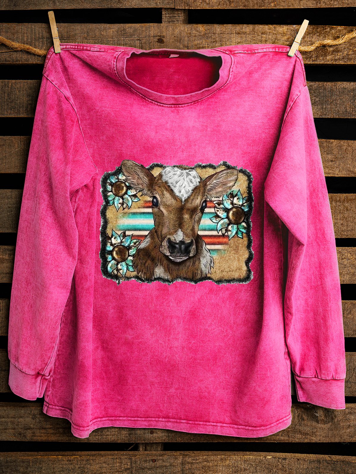 Western Style Loose Distressing Crew Neck Sweatshirt