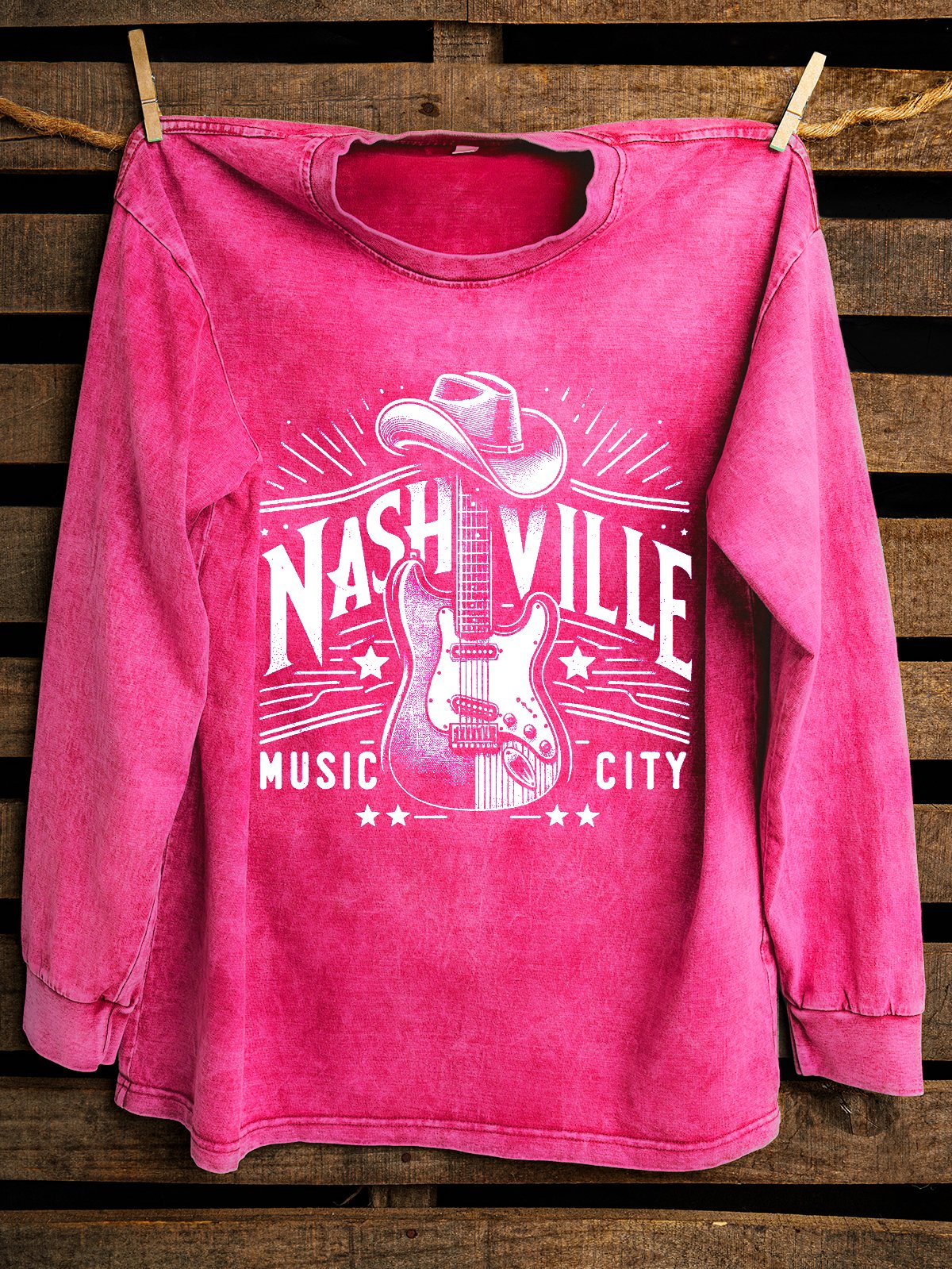 Western Style Nashville Music Letter Pattern Loose Distressing Sweatshirt