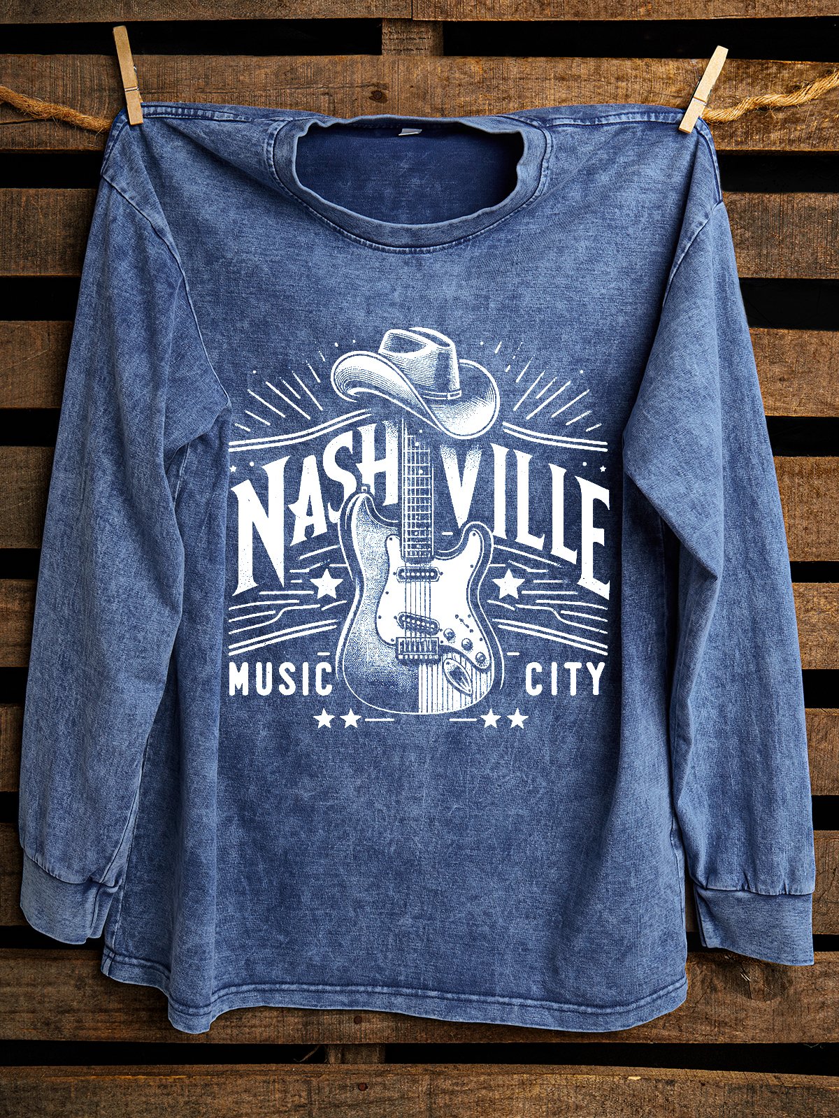 Western Style Nashville Music Letter Pattern Loose Distressing Sweatshirt