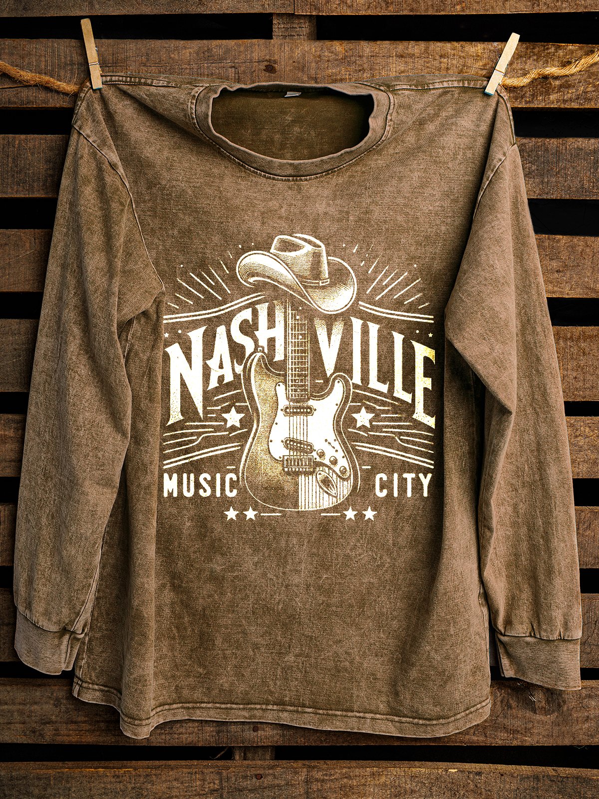 Western Style Nashville Music Letter Pattern Loose Distressing Sweatshirt
