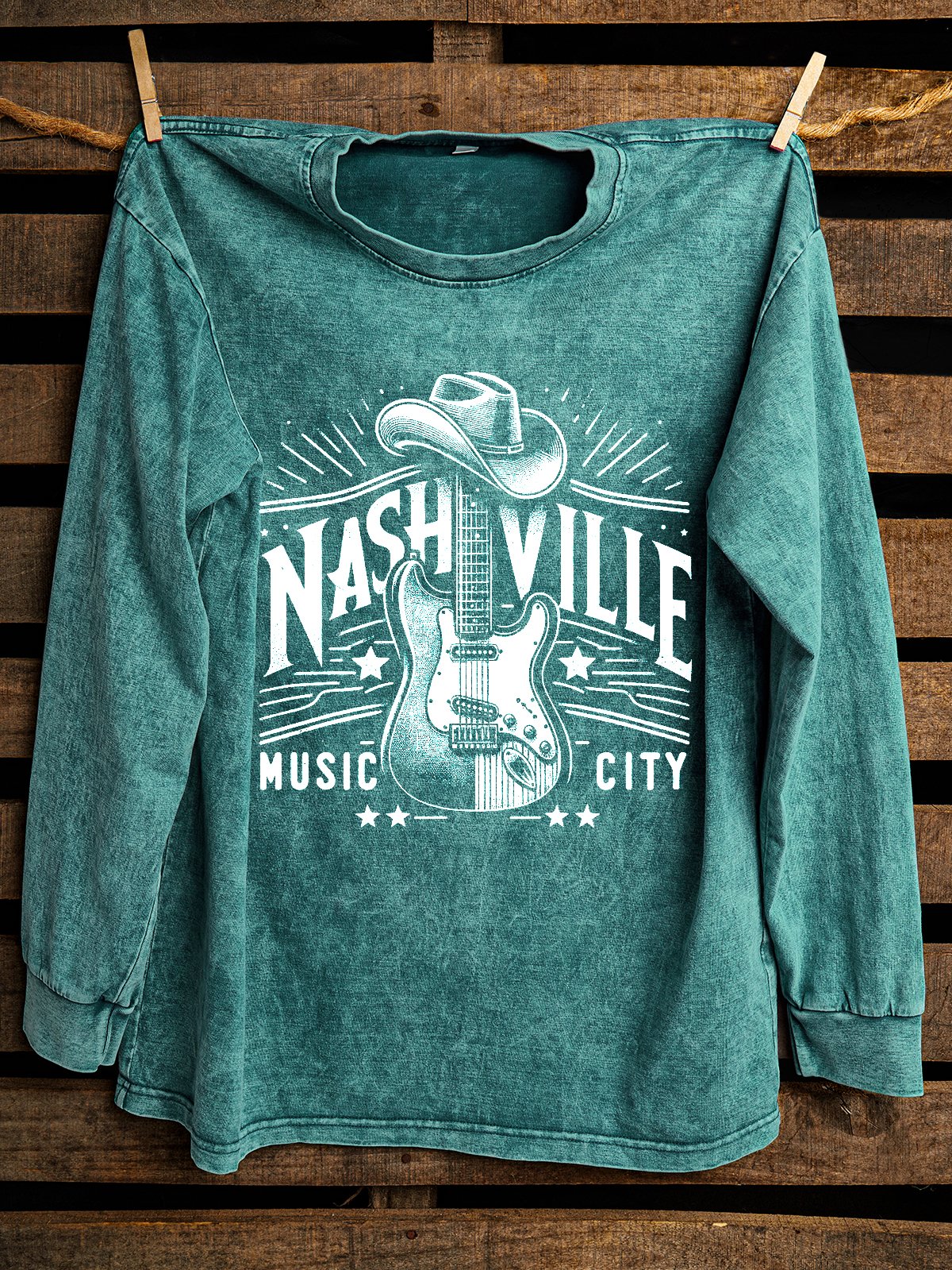 Western Style Nashville Music Letter Pattern Loose Distressing Sweatshirt