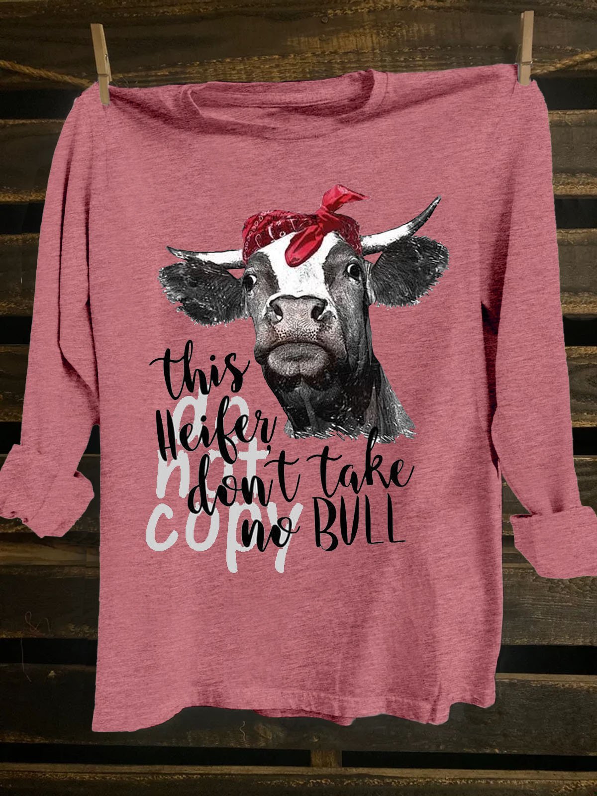 Crew Neck Cattle Loose Western Style T-Shirt