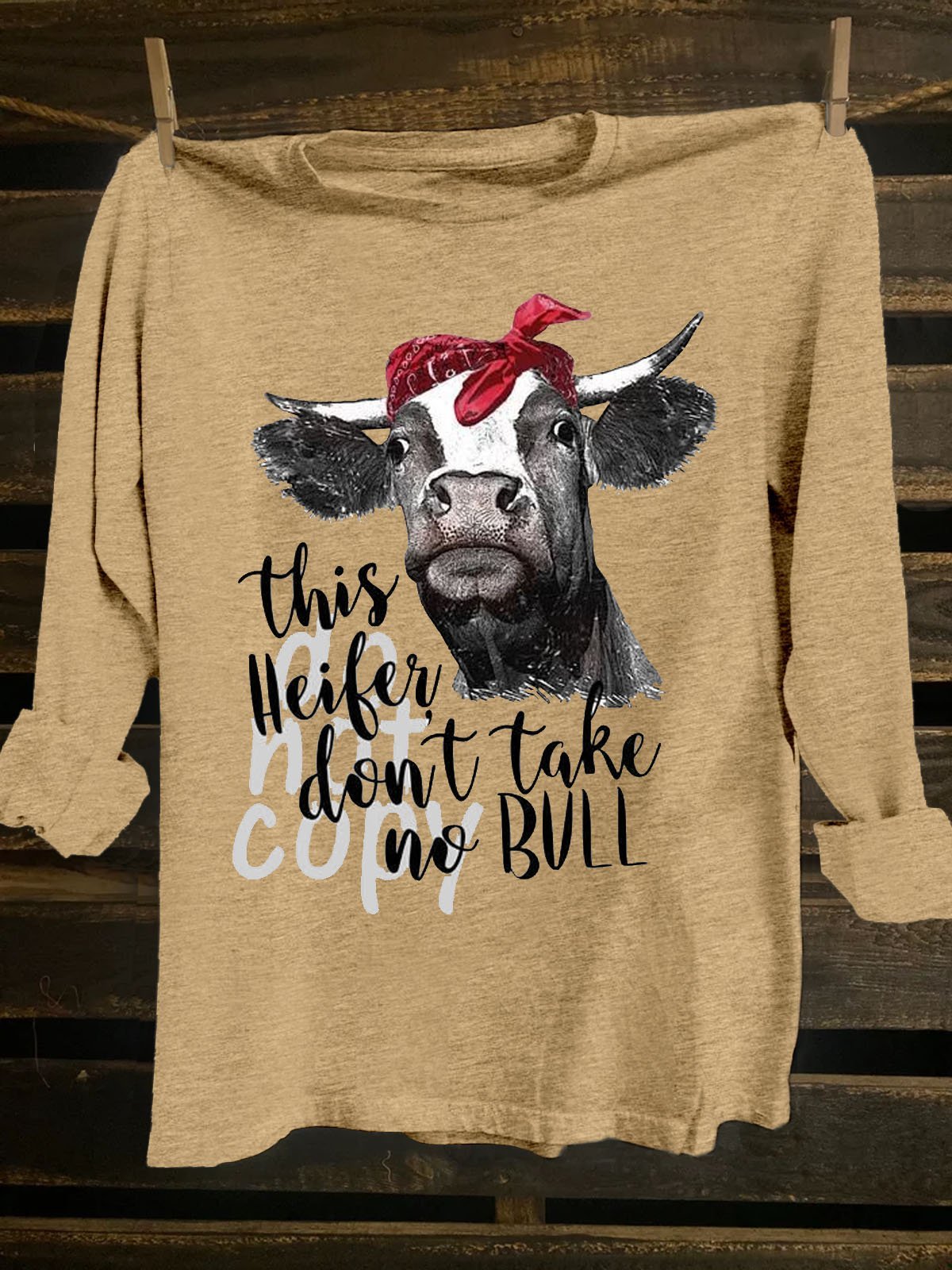 Crew Neck Cattle Loose Western Style T-Shirt