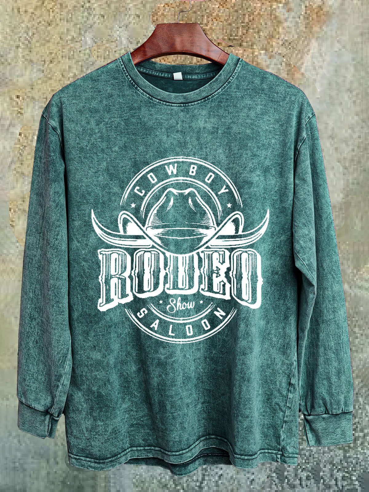 Cotton Distressing Western Style Cowboy Saloon Rodeo Show  Sweatshirt