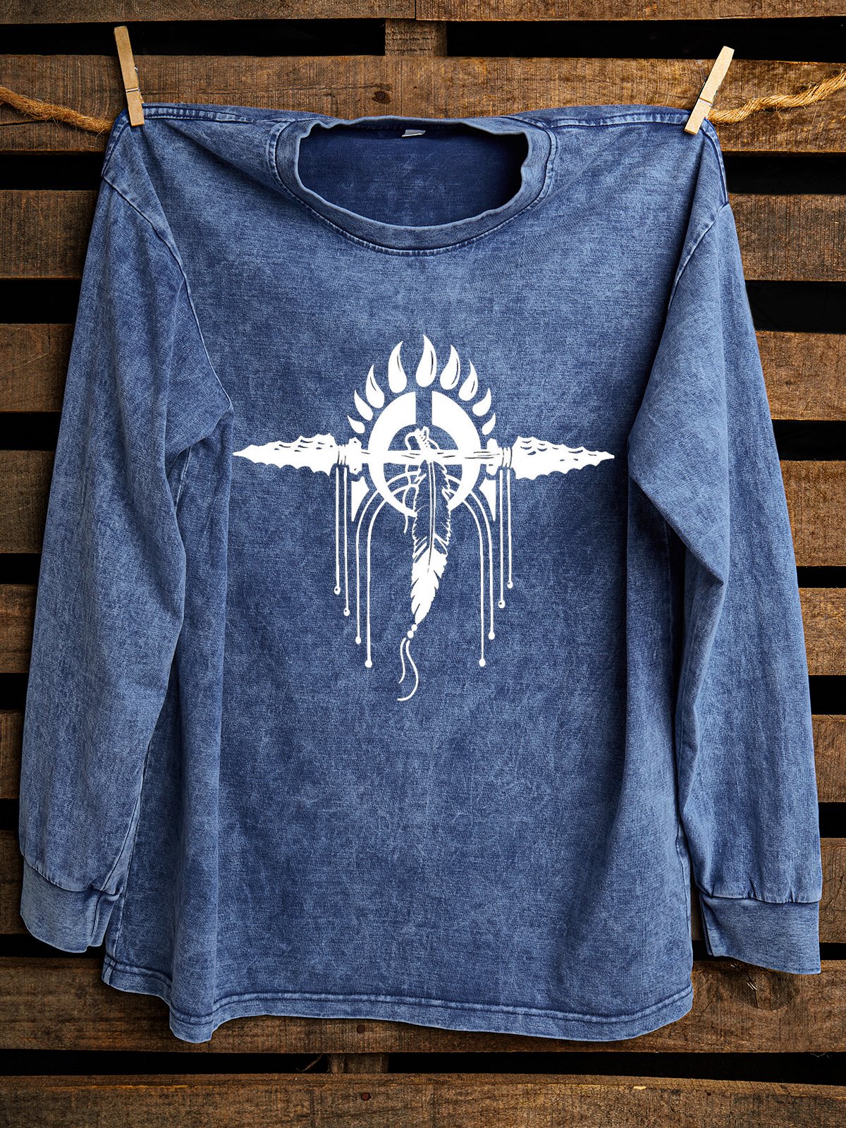 Western Style Cotton Ethnic Distressing Sweatshirt