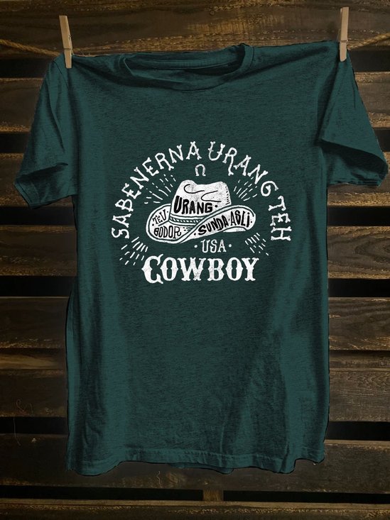 Crew Neck Loose Text Letters Western Style T-Shirt