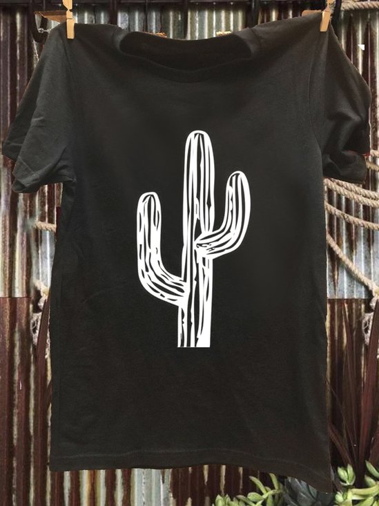 Western Style Cotton-Blend Cactus T-Shirt