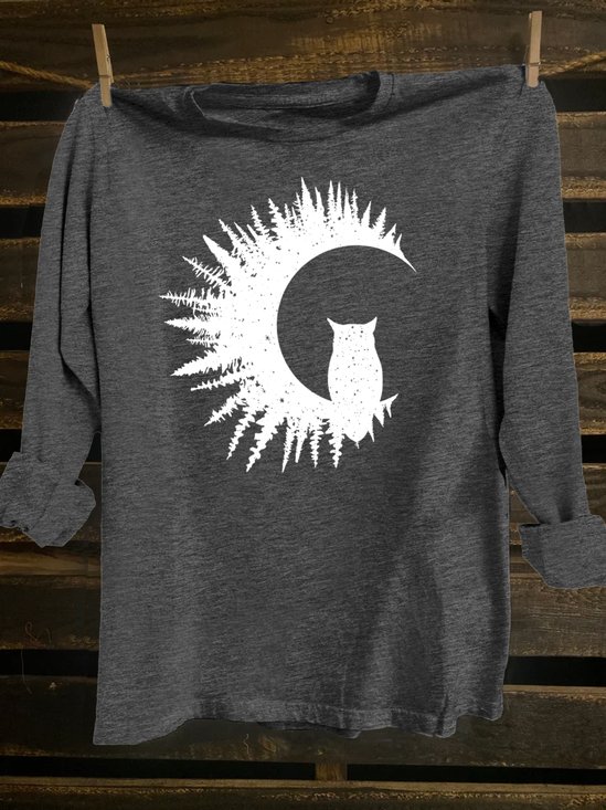 Cotton-Blend Western Style Crew Neck Cat T-Shirt