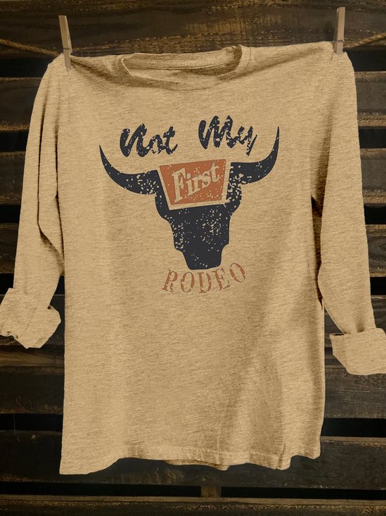Cotton-Blend Loose Western Style Crew Neck T-Shirt