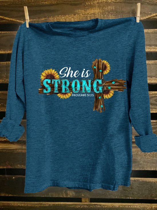 She Is Strong Western Cross Sublimation Cotton-Blend T-Shirt