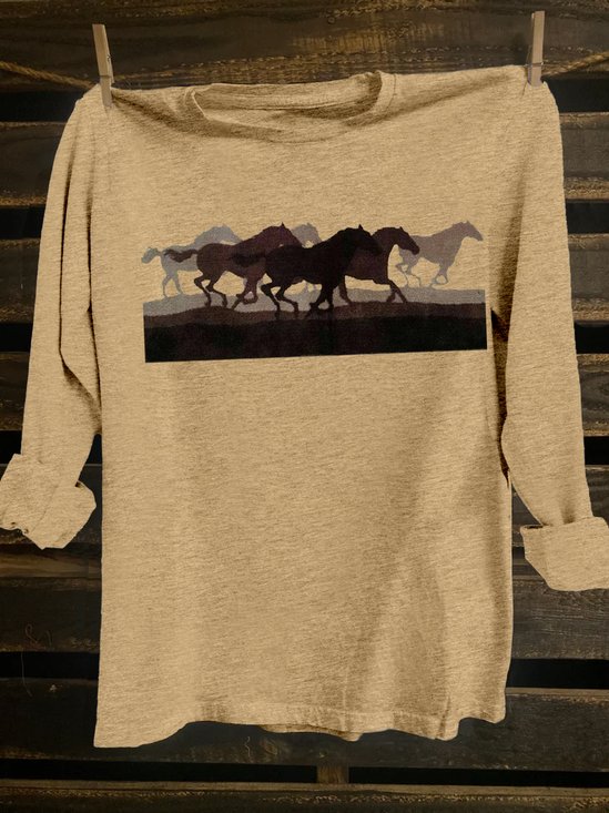 Crew Neck Western Style Horse T-Shirt