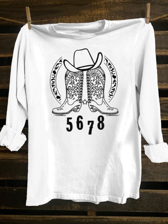 Western Style Abstract Cotton-Blend T-Shirt