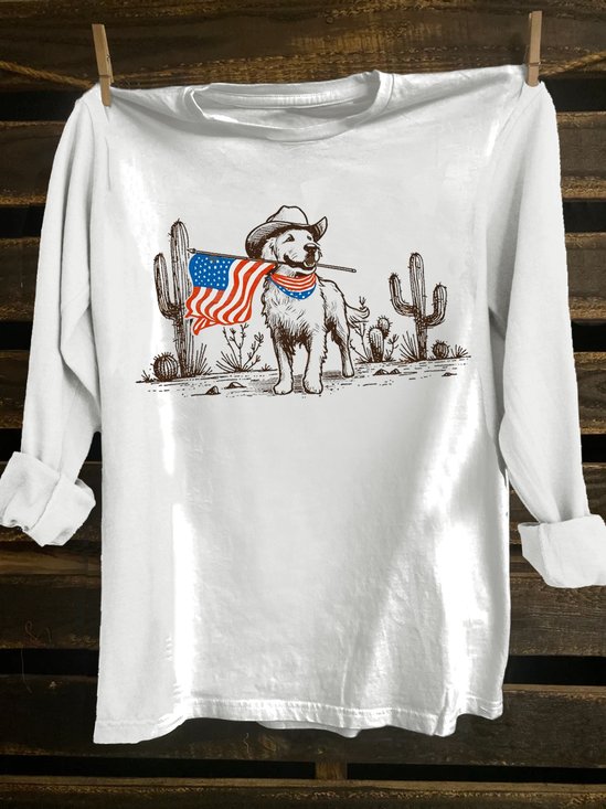 Dog Crew Neck Western Style T-Shirt