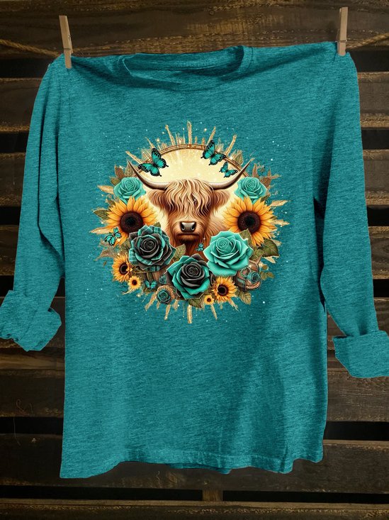 Cotton-Blend Western Style Crew Neck T-Shirt