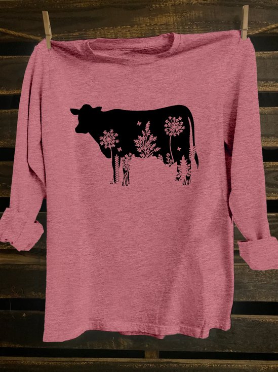 Cotton-Blend Crew Neck Western Style Cattle T-Shirt