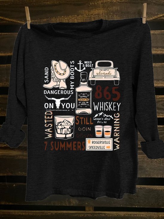 Western Style Loose Text Letters Long Sleeve T-Shirt
