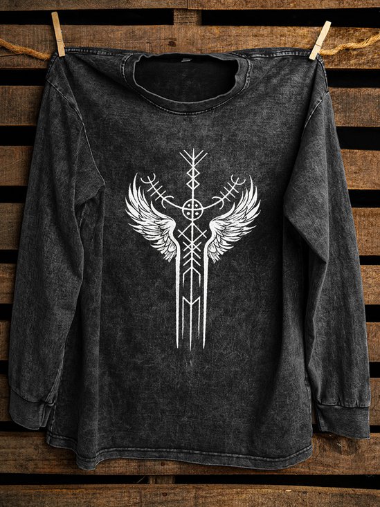 Western Style Crew Neck Abstract Cotton Sweatshirt