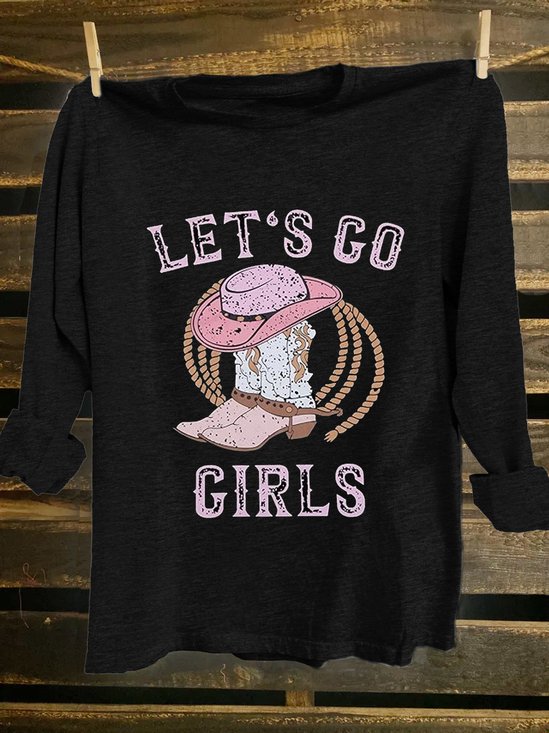 Western Style Cowgirls Cotton-Blend Text Letters T-Shirt
