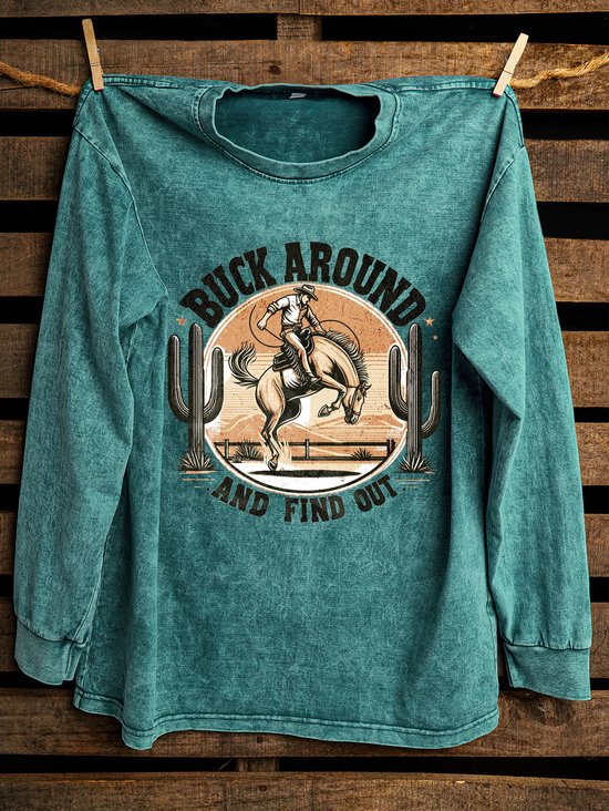 Crew Neck Text Letters Western Style Sweatshirt