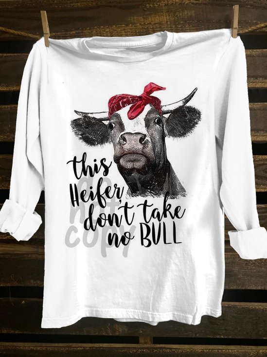 Crew Neck Cattle Loose Western Style T-Shirt