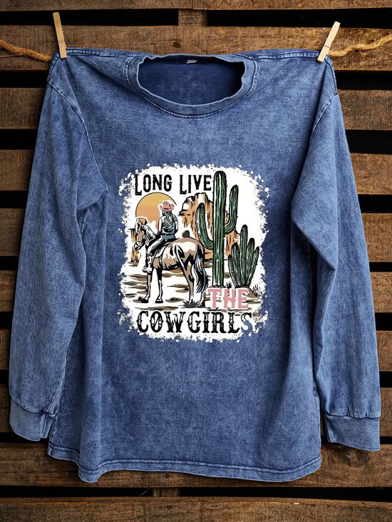 Crew Neck Landscape Print Western Style Sweatshirt