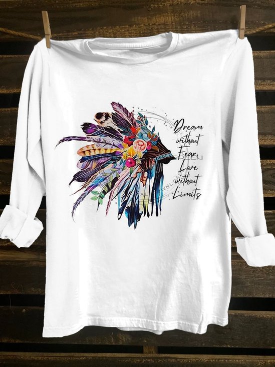 Crew Neck Text Letters Western Style Loose T-Shirt