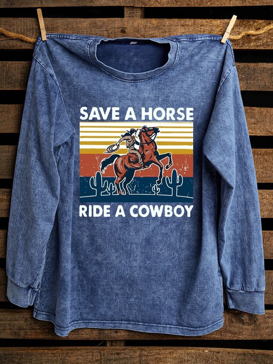 Text Letters Western Style Distressing Sweatshirt